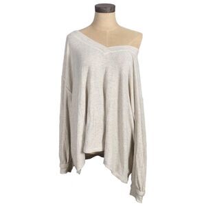 Together Cream Ribbed Oversized V-Neck Sweater Top – Soft & Fuzzy Jumper